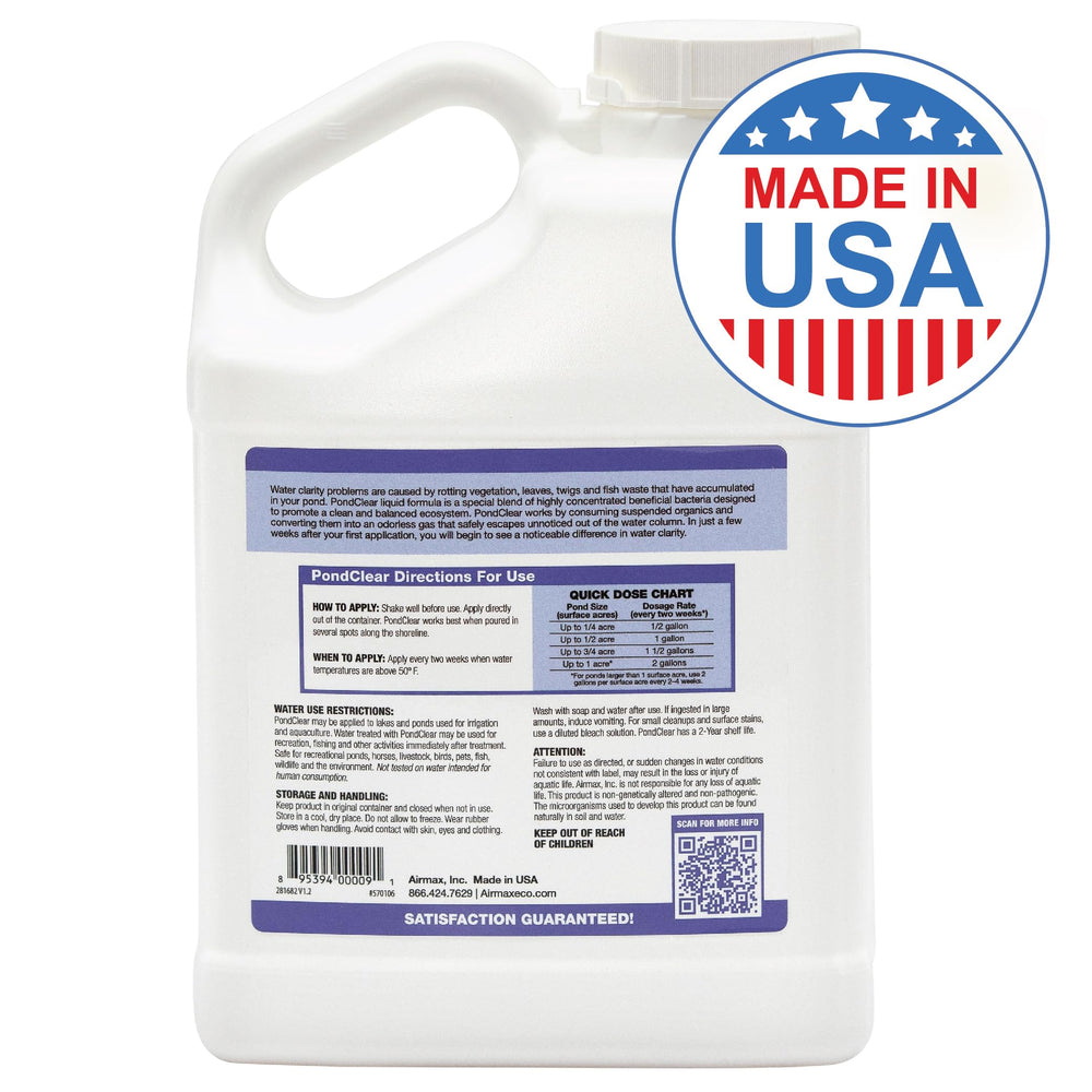 PondClear Liquid Bacteria for Lakes, Ponds & Water Garden Treatments, Natural Bio Clarifier & Cleaner for Crystal Clear Water, Remove Nutrients & Noxious Odor, Fish, Pet & Plant Safe, 1 Gallon