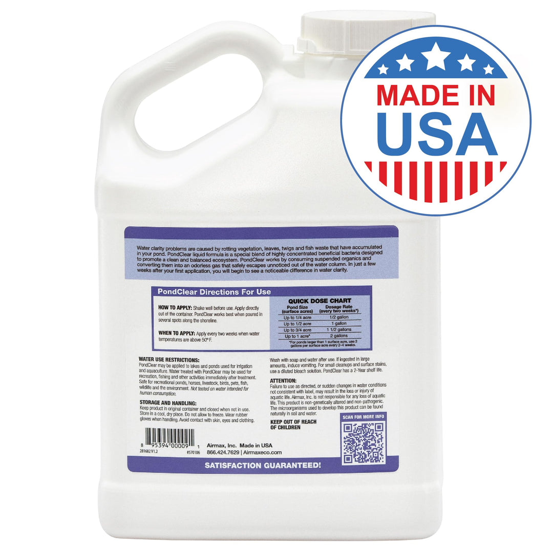 PondClear Liquid Bacteria for Lakes, Ponds & Water Garden Treatments, Natural Bio Clarifier & Cleaner for Crystal Clear Water, Remove Nutrients & Noxious Odor, Fish, Pet & Plant Safe, 1 Gallon