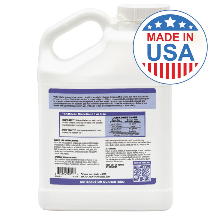 PondClear Liquid Bacteria for Lakes, Ponds & Water Garden Treatments, Natural Bio Clarifier & Cleaner for Crystal Clear Water, Remove Nutrients & Noxious Odor, Fish, Pet & Plant Safe, 1 Gallon