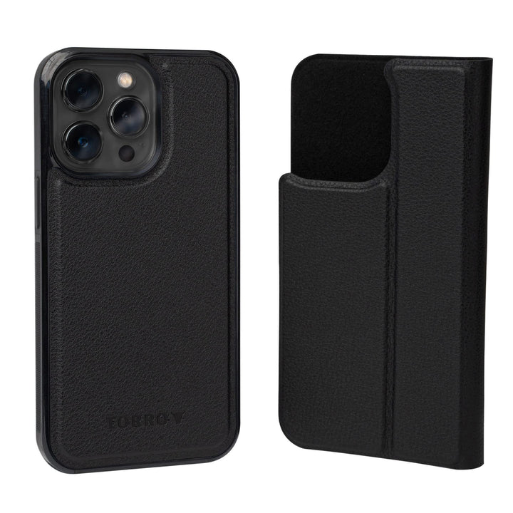 Leather Case Compatible with iPhone 14 Pro Max – Genuine Leather MagSafe Compatible Bumper Case with Magnetically Detachable Cover with Kickstand (Black)