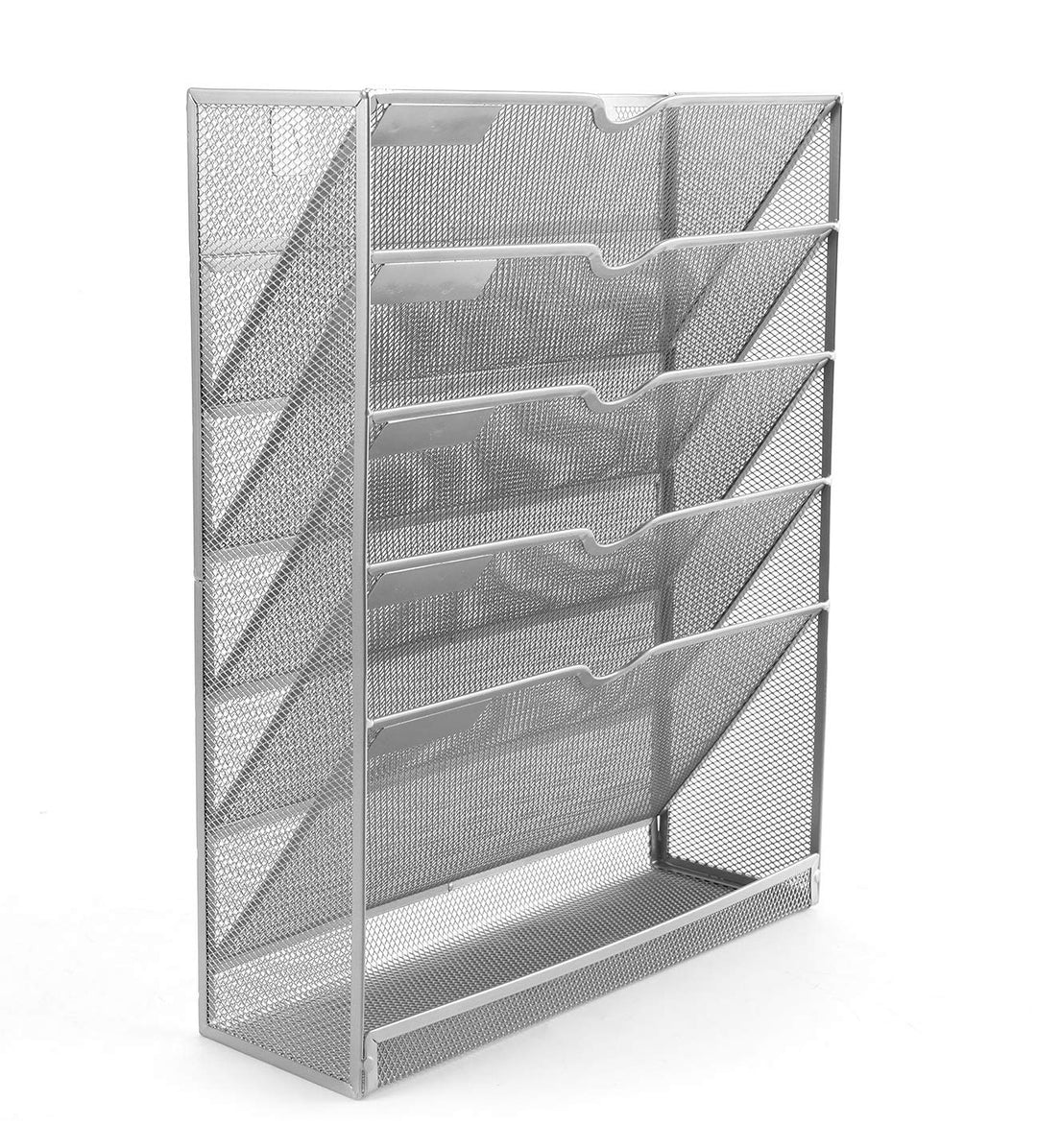 Wall File Organizer Mesh 5 Tier Vertical Hanging File Folders Holder Rack for Office Home,Silver