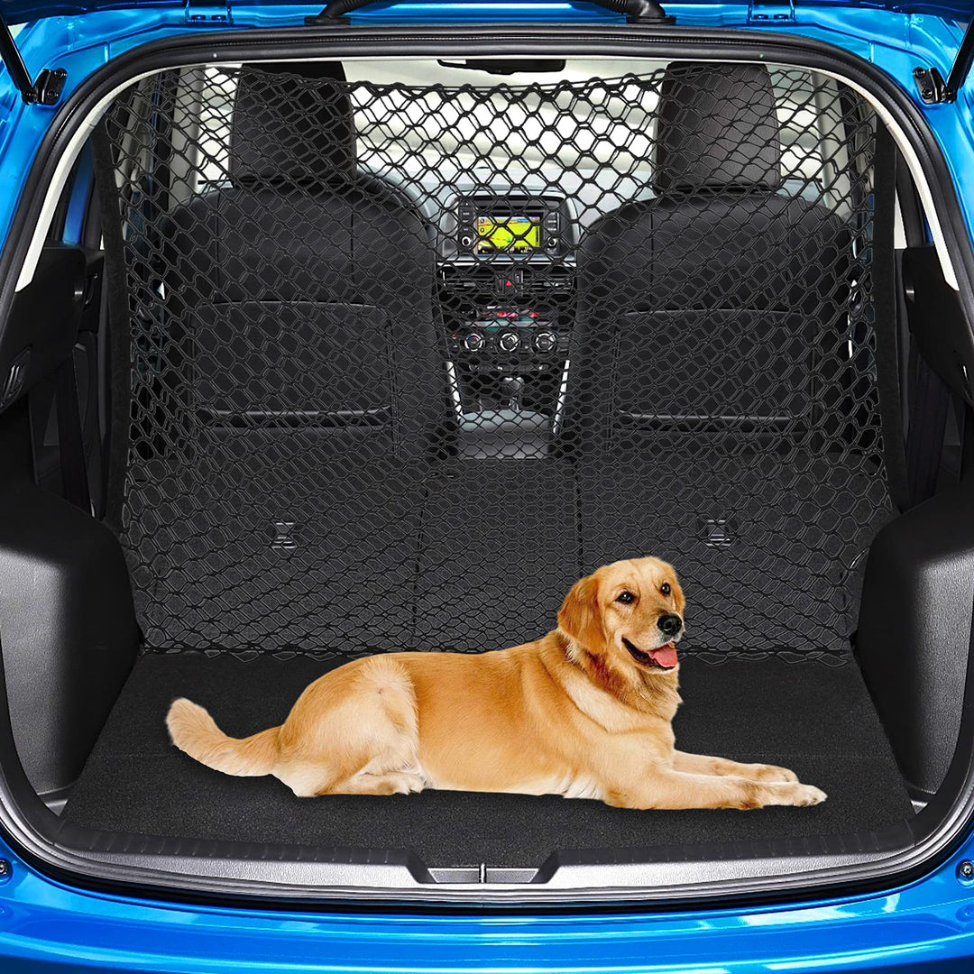 Upgrade Dual Layer Dog Barrier for Car Pet Dog Cat Net, Auto Safety Mesh Organizer Storage Bag, Adjustable Practical Cat Dog Fence Vehicle Barrier Gate for SUV Vans Trucks Large 47.24x35.43 Inch