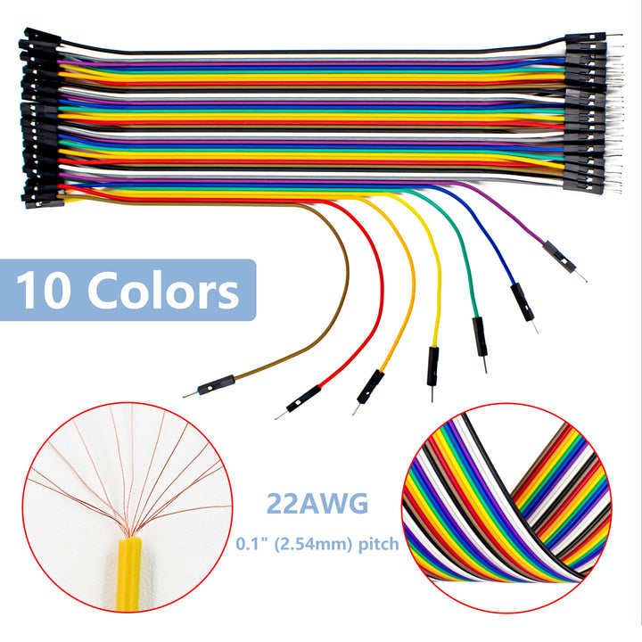 240pcs Dupont Wires 22AWG Breadboard Jumper Wires Cables Male to Female, Male to Male, Female to Female for Arduino Projects/Raspberry Pi(10cm/20cm)