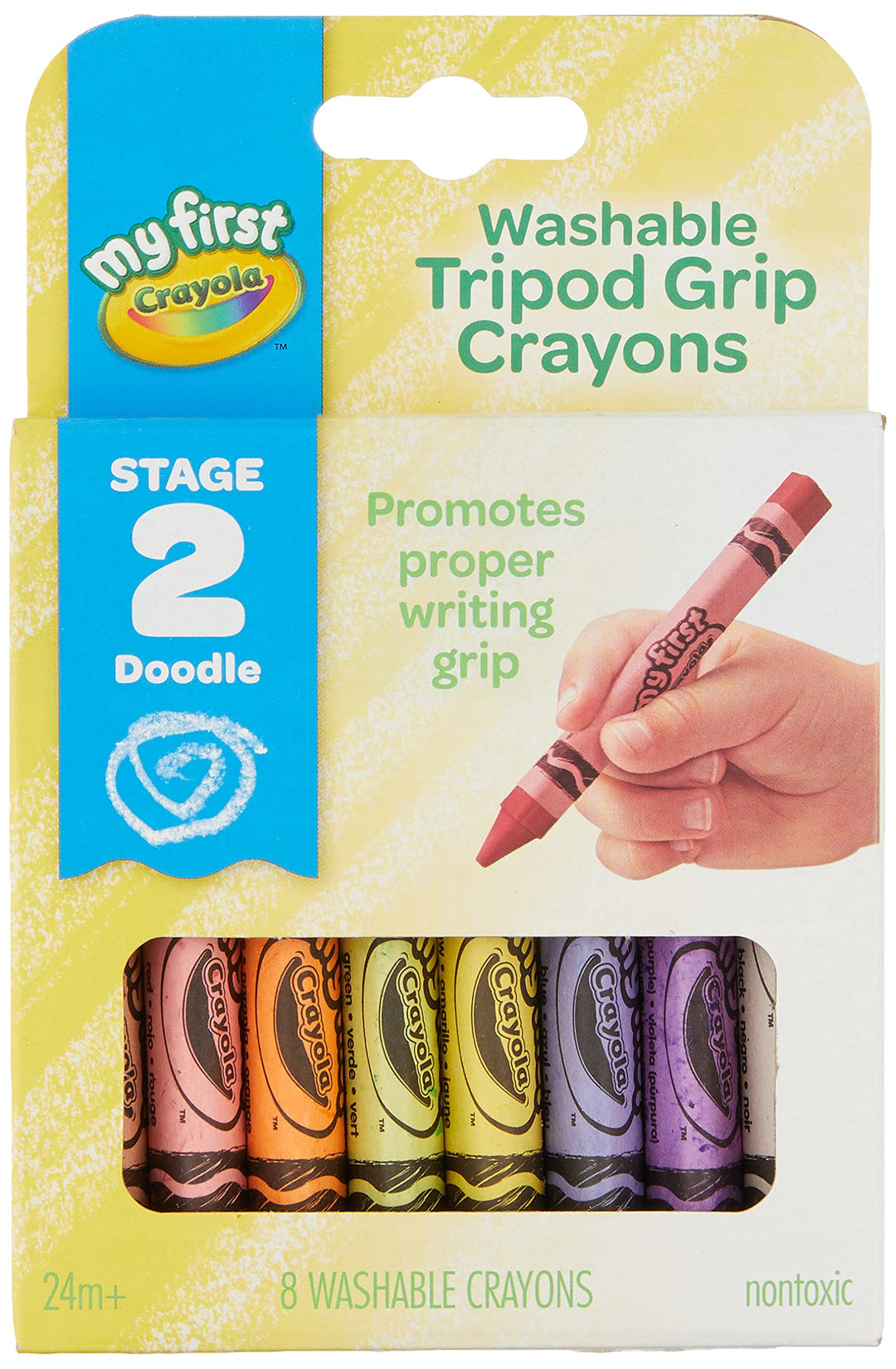 My First Washable Toddler Crayons, Tripod Grip, Gift, 8 Count