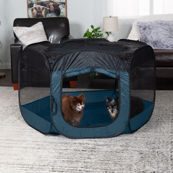 Portable Dog Playpen Cat Tent, Pet playground/kennel foldable indoor outdoor zippered puppy crate - Sailor Blue, Extra Large