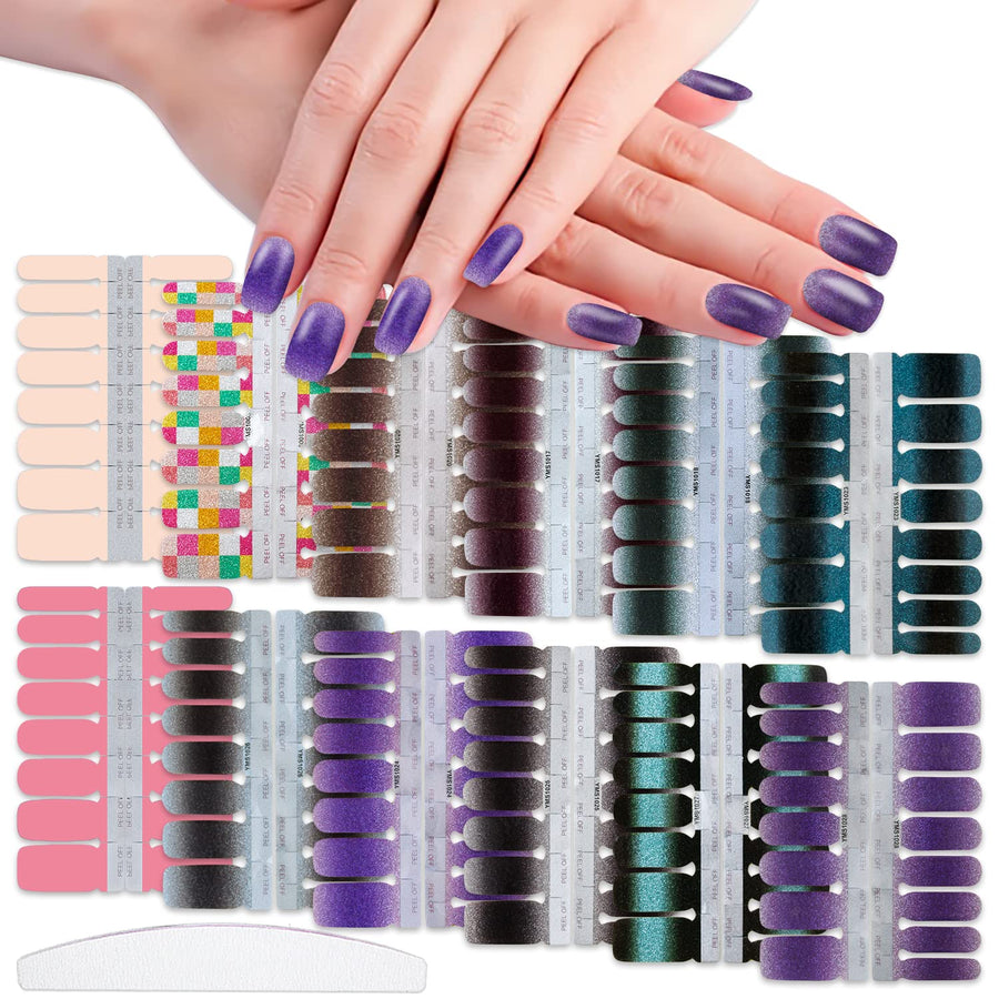 12 Sheets Nail Polish Strips Set Solid Gradient Gel Nail Strips Glitter Nail Stickers Full Nail Wraps For Women Girls Gel Polish Nail Polish Stickers For Women Nails Art Stickers With Nail File