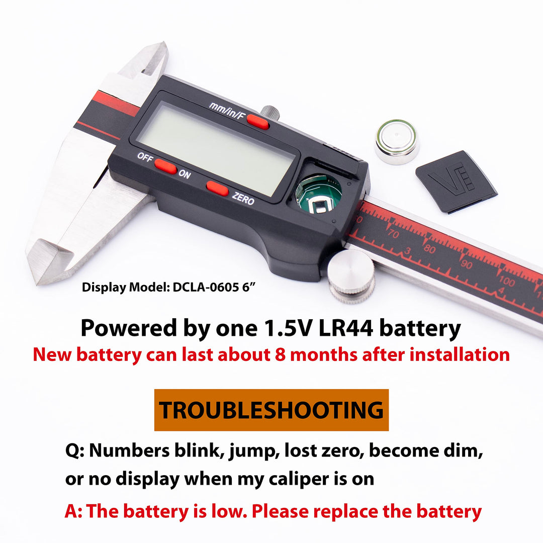 Digital Caliper, DCLA-0805 0-8 Inch/200mm, Inch/Millimeter/Fractions Conversion, Stainless Steel, Large LCD Screen