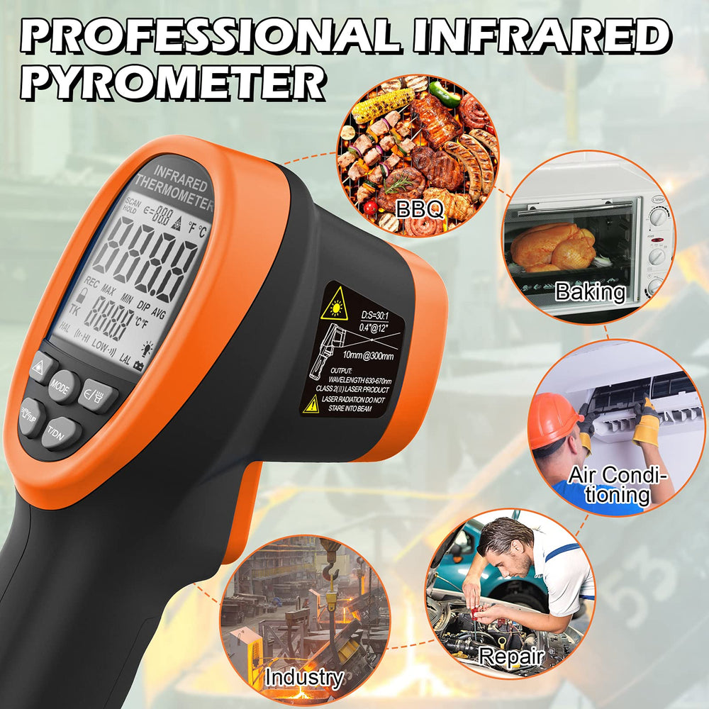 BT-1500 Pyrometer 30:1 Industrial Laser Thermometer Gun, -58 to 2732 Non Contact High Temp Infrared Thermometer Digital IR Temperature Gauge Orange(NOT for Human Temp Test)