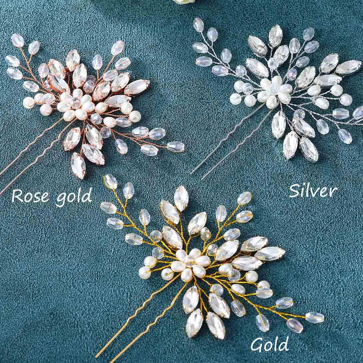 Bride Wedding Rhinestone Hair Pins Crystal Bridal Hair Pieces Wedding Hair Accessories for Women and Girls (Rose Gold)