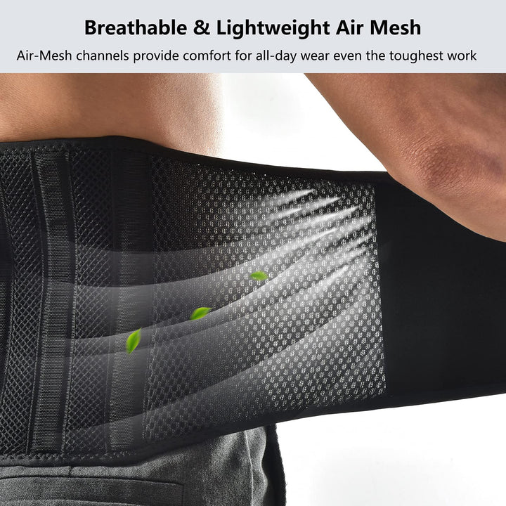 Air Mesh Back Brace for Men Women Lower Back Pain Relief with 7 Stays, Anti-skid, Adjustable Lumbar Support Belt for Work for Sciatica Scoliosis (M(waist:36''-44''), Black)