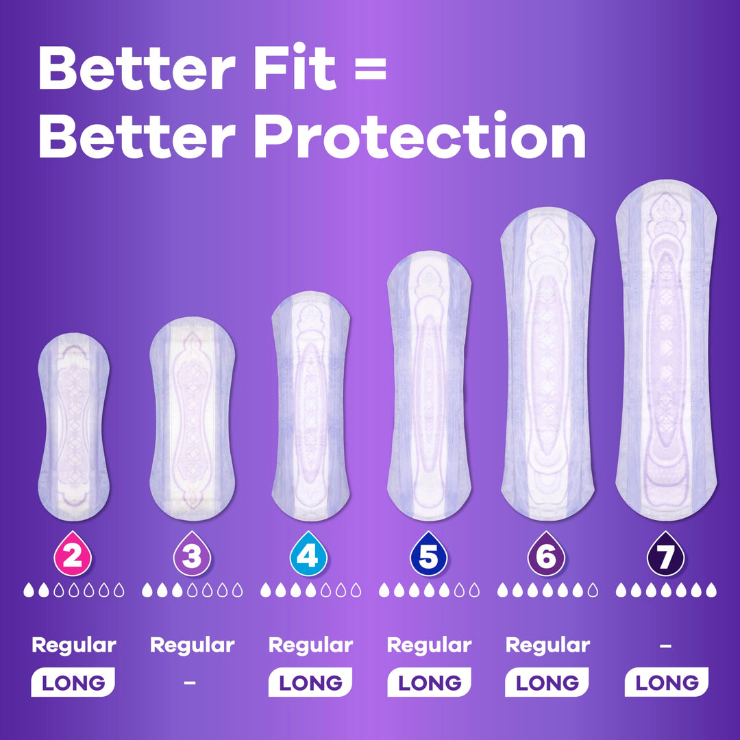 Adult Incontinence & Postpartum Liners for Women, Size 2, Very Light Absorbency, Long Length, 44 Count x 3 Packs (132 Count Total) (Packaging May Vary)
