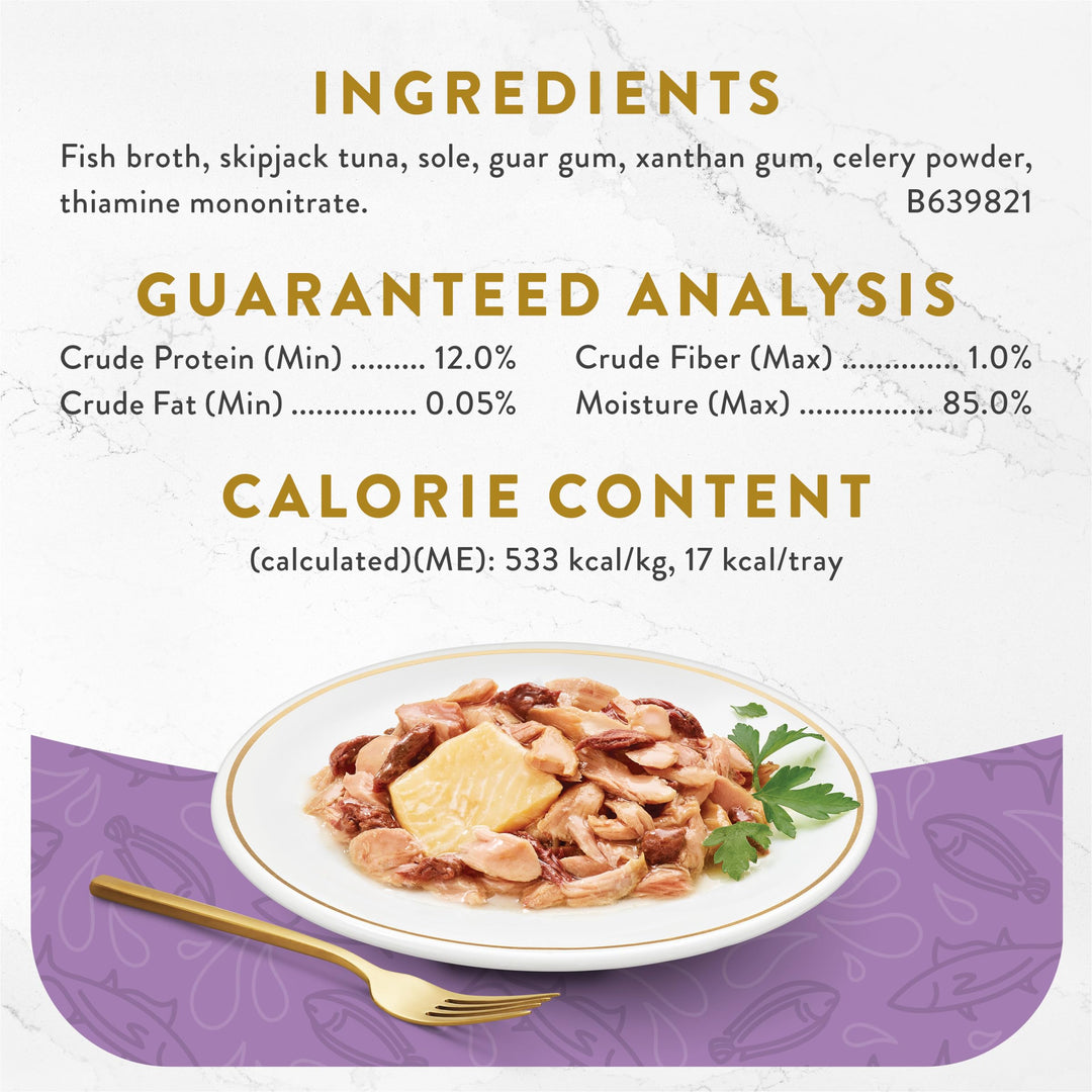 Purina Appetizers Lickable Grain Free Wet Cat Food Topper Skipjack Tuna Appetizer with Sole - (Pack of 10) 1.1 oz. Trays