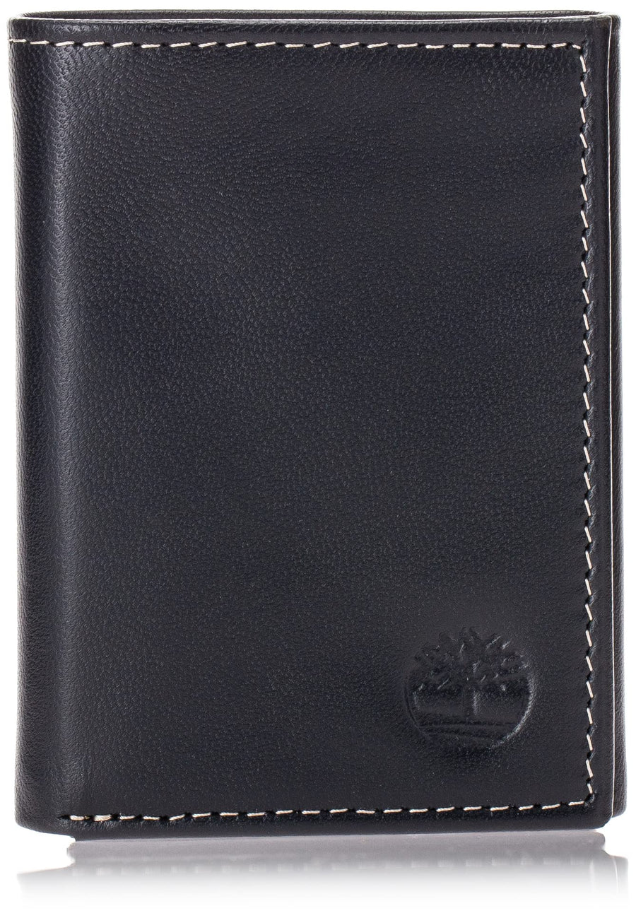 Men's Leather Trifold Wallet with Id Window, Black (Cloudy), One Size