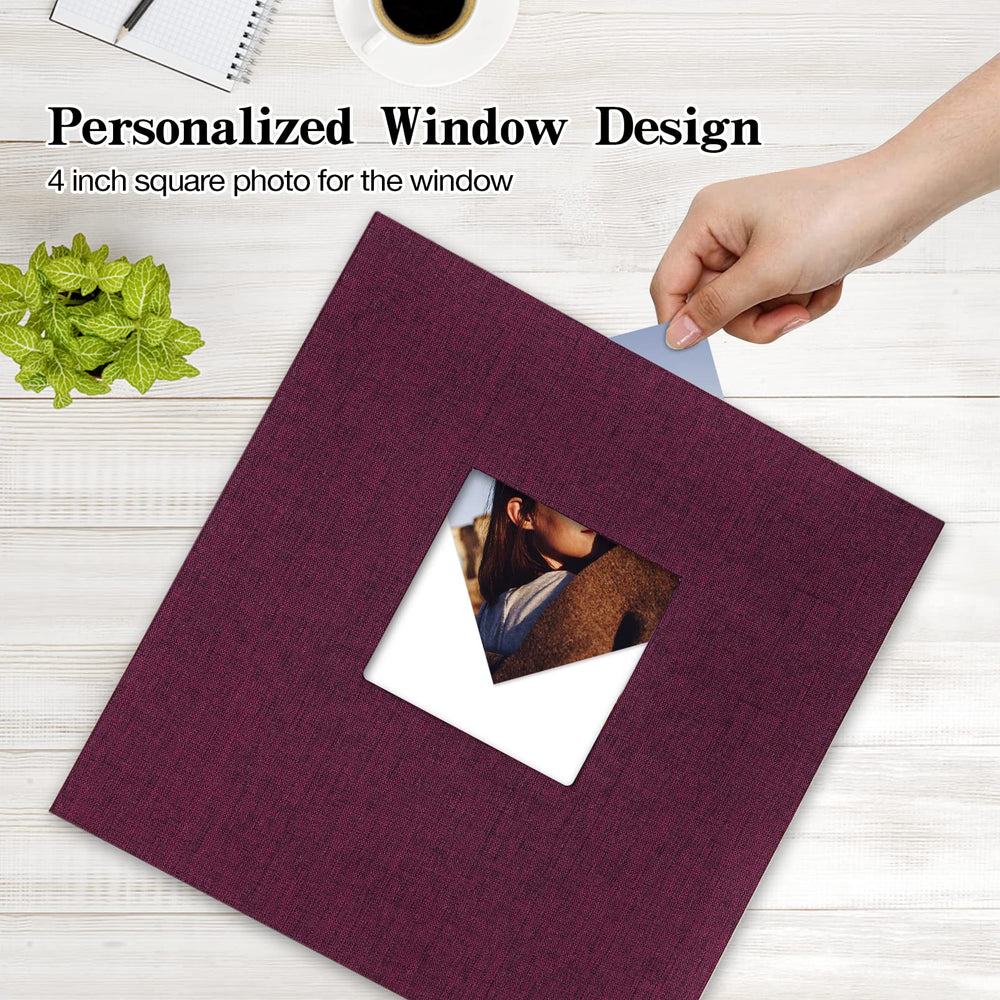 Large Photo Album Self Adhesive 3x5 4x6 5x7 8x10 Pictures Linen Cover 40 Blank Pages Magnetic DIY Scrapbook Album with A Metallic Pen (Purple, 11x10.6 inch 40 Pages)