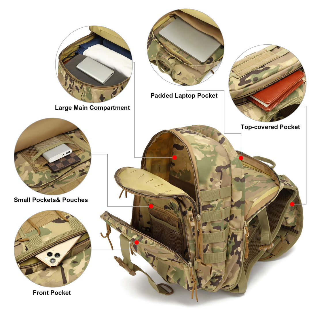 Camo Tactical Backpack for Men, Military Survival Army Backpacks for Camping Hiking Trekking