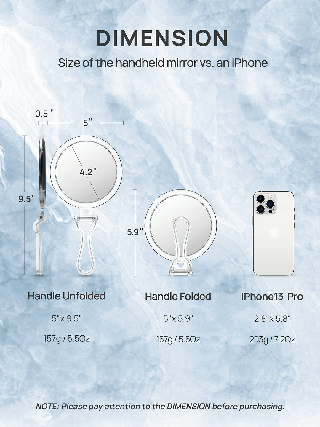 Hand Mirror, Double-Sided 1X/20X Magnifying Foldable Makeup Mirror for Handheld, Table and Travel Usage
