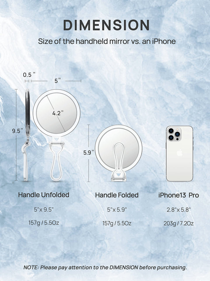 Hand Mirror, Double-Sided 1X/20X Magnifying Foldable Makeup Mirror for Handheld, Table and Travel Usage