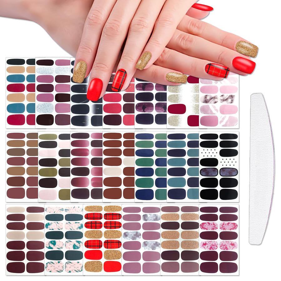 20 Sheets Solid & Gradient Full Nail Wraps for Women Nails Self Adhesive Nail Polish Stickers Classic Solid Nail Strips Peel and Stick Nail Polish Strips Gel Nail Stickers for Nail Art Wraps