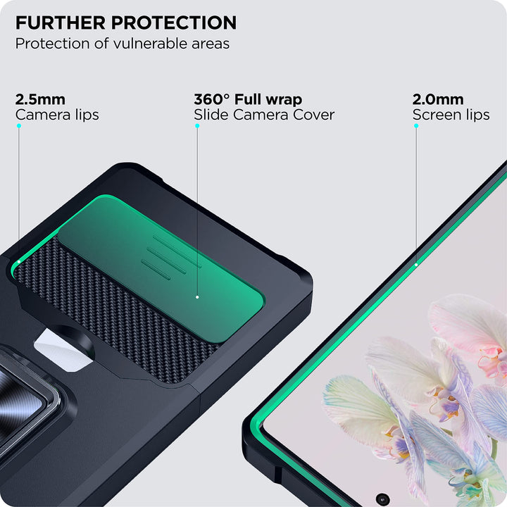 for Google Pixel 6 Pro Case with Slide Camera Cover & Card Holder Slot. Google Pixel 6 Pro 5G Case with Wireless Charging Support, Wallet Case with 360° Ring Kickstand (Black)