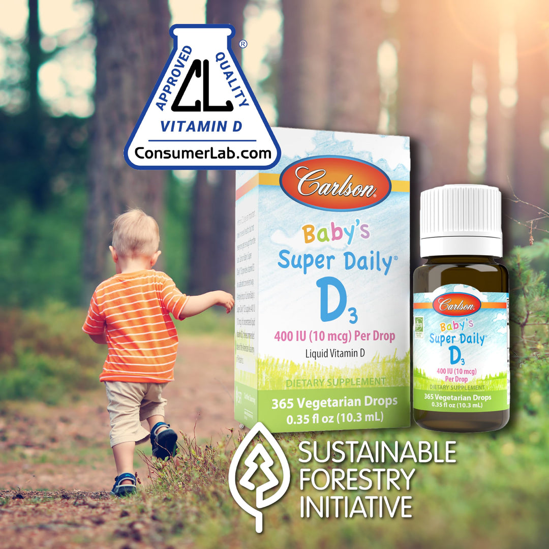 - Baby's Super Daily D3, Baby Vitamin D Drops, 400 IU (10 mcg) per Drop, 1-Year Supply, Vegetarian, Liquid Vitamin D Drops for Infants and Toddlers, Unflavored, 365 Drops