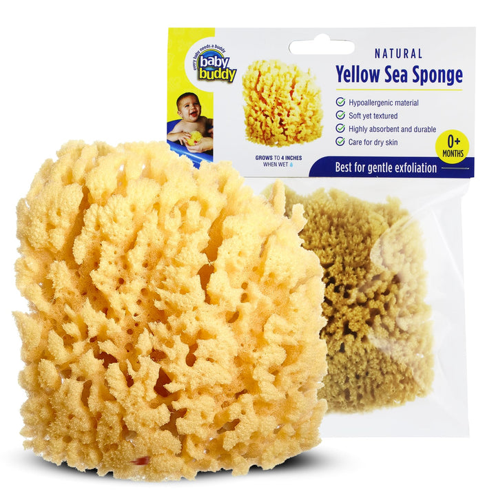 Natural Yellow Sea Sponge, Newborn Bath Time Essential, Soft and Gentle for Tender Skin, Hypoallergenic and Biodegradable, 1 Pack