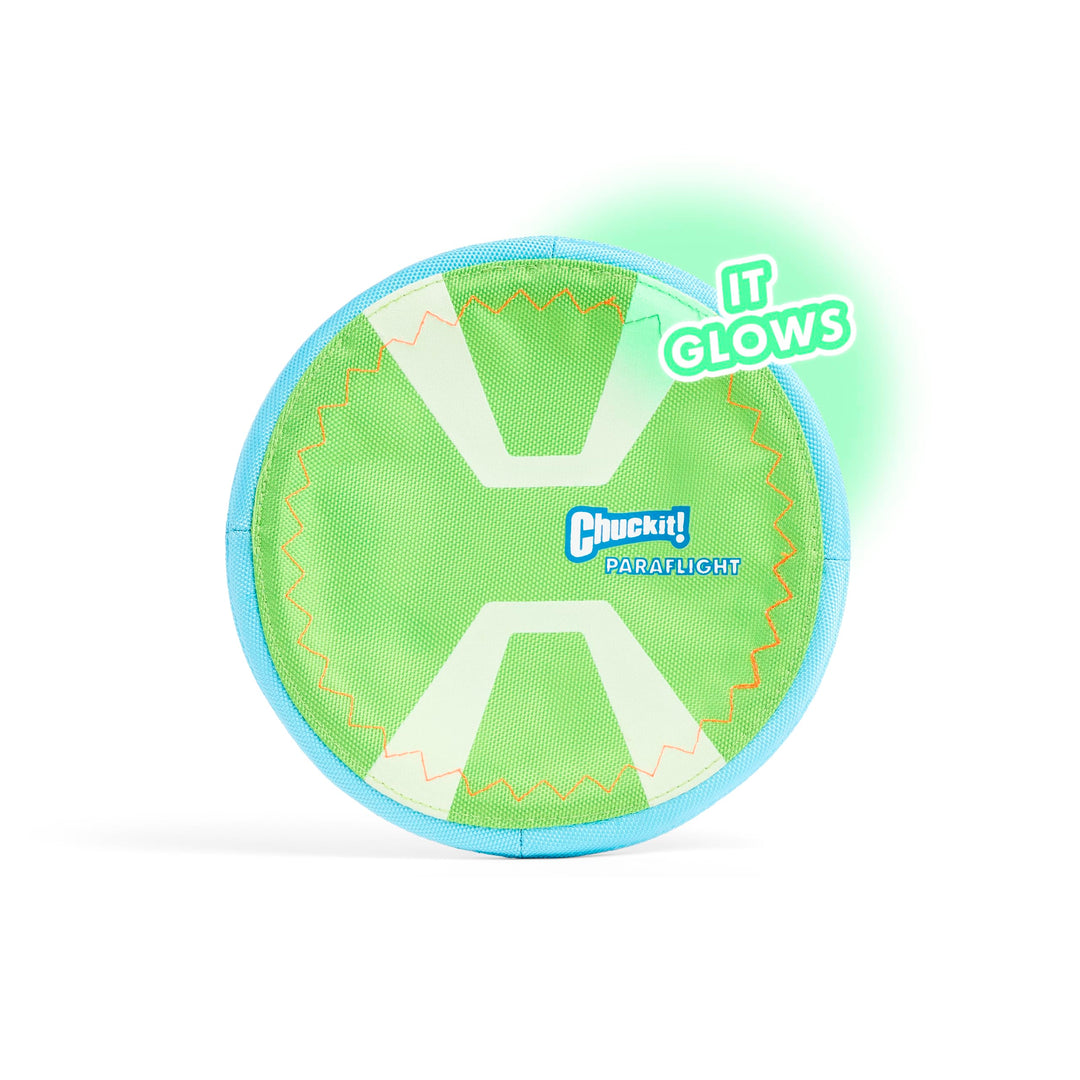 Max Glow Paraflight Flying Disc Dog Toy - Water Floating Flyer - Durable Nylon Construction with Soft Rubber Edges - For Medium and Large Dogs - Size Large - 9.75 L x 9.75 W - Pack of 1