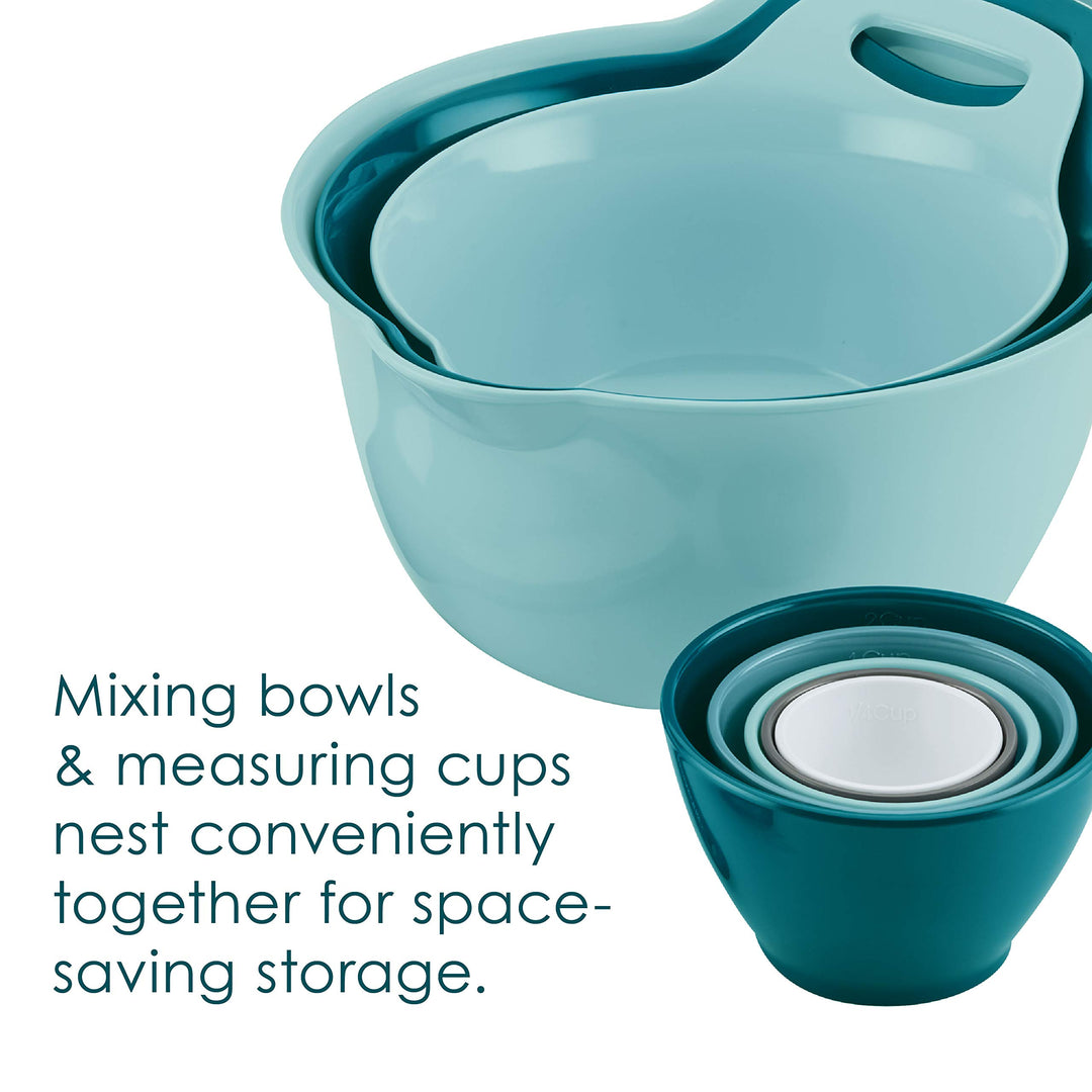 Tools and Gadgets Mix and Measure Cooking / Baking Prep Set with Mixing Bowls, Measuring Cups, and Tools - 10 Piece, Light Blue and Teal