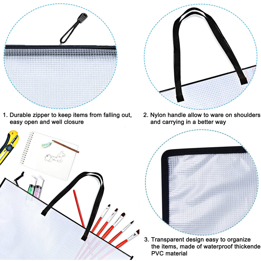 3 Pieces Art Portfolio Bag Poster Storage Bag, with Zipper and Handle Posters Organizer Transparent White Bag for Large Posters, Poster Board, Painting, Bulletin Boards 19 x 25 inch