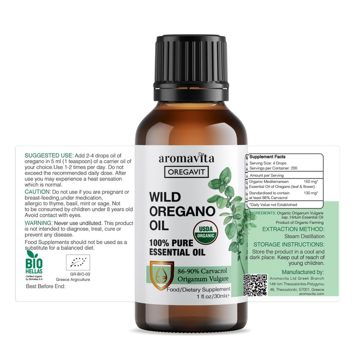 Wild Oregano Oil Organic - 100% Pure Undiluted Organic Wild Oregano Oil with 86-90% Carvacrol, Immune Support - Plant-Based, Herbal Supplement - Vegan, Non GMO, Gluten Free, 1fl.oz/30ml