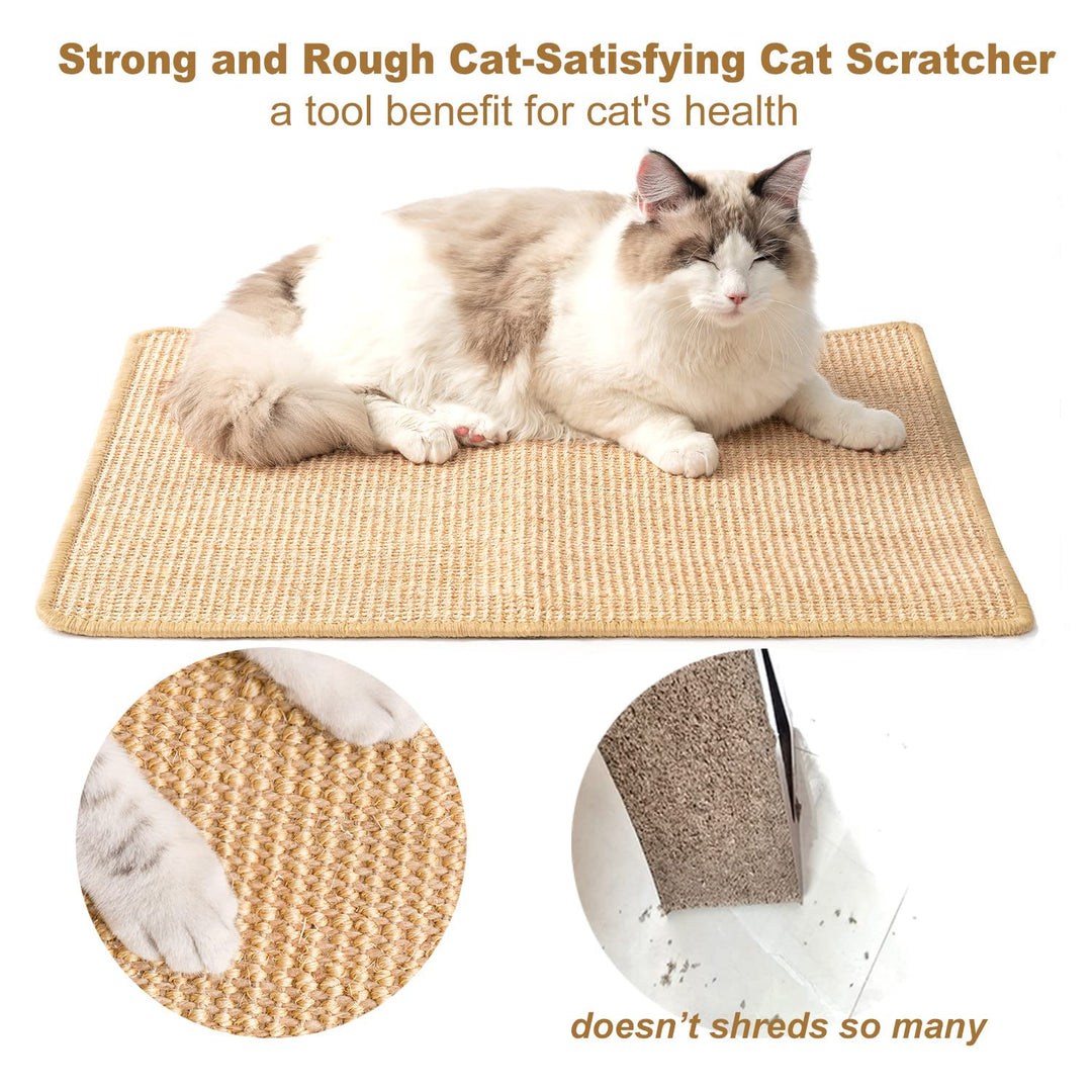 Cat Scratch Pad, 23.6 X 15.7In Cat Scratching Pad with Adhesive Hook Tape, Sisal Scratching Pads for Indoor Cats, Stick on Floor Couch as Cat Scratch Furniture Protector, Cat Wall Scratcher