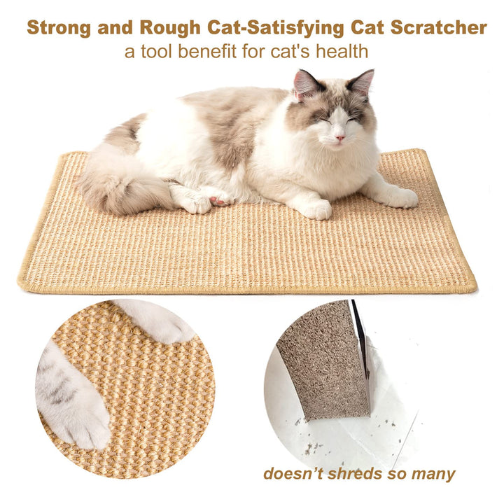 Cat Scratch Pad, 23.6 X 15.7In Cat Scratching Pad with Adhesive Hook Tape, Sisal Scratching Pads for Indoor Cats, Stick on Floor Couch as Cat Scratch Furniture Protector, Cat Wall Scratcher