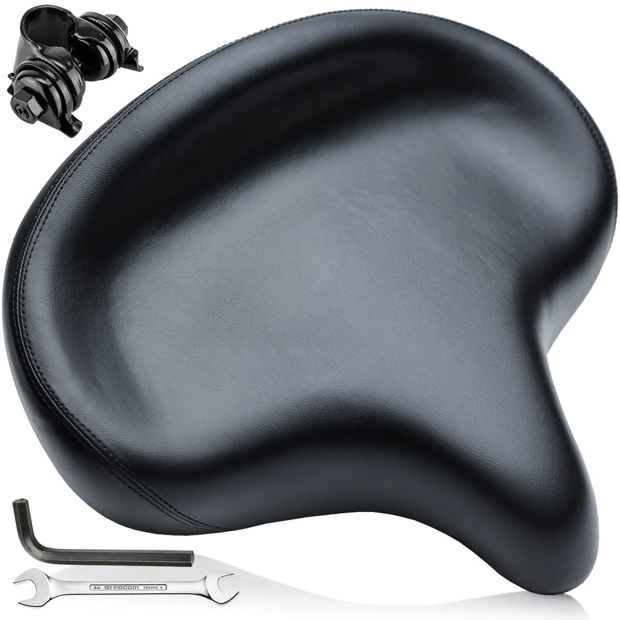 Bike Seat - Compatible with Peloton Exercise and Road Bicycle - Oversized Comfortable Bike Saddle - Extra Wide Replacement Universal Fit Indoor Outdoor Padded Memory Foam Waterproof Cover
