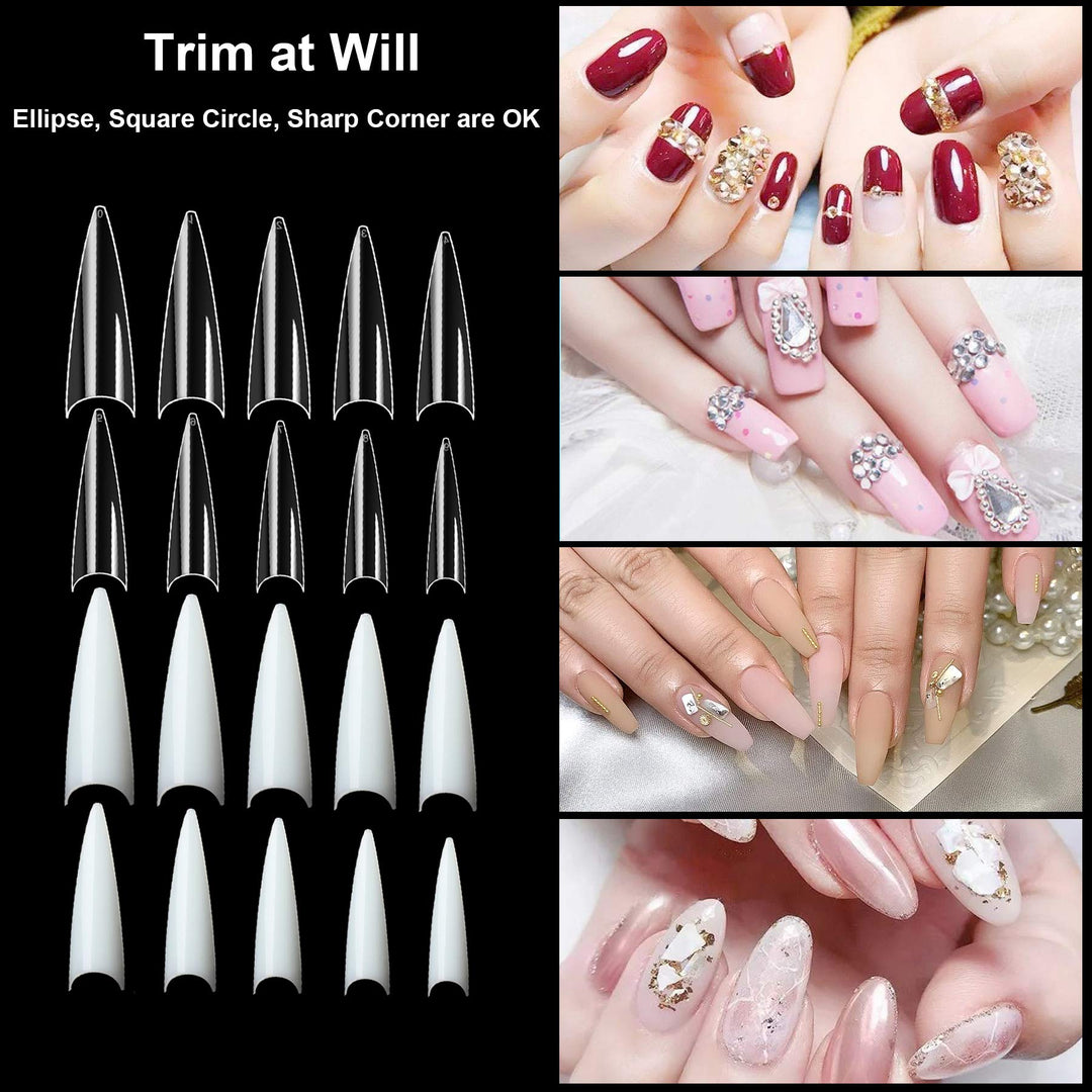 1000PCS Nail Tips Acrylic Nails 10 sizes Artificial Half Cover False Flake Nail Tips for Nail Salon Nail Shop DIY Nail Art Ballerina Nails (Short French Nail Tips)