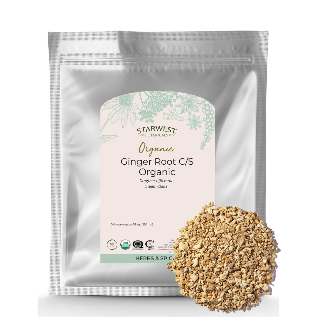 Organic Ginger Root - Dried Ginger Herb for Tea, Baking, & Cooking, Cut and Sifted, Natural Herbal Spice, Supports Digestion, Certified Kosher, Non-GMO - Bulk 1 lb Bag