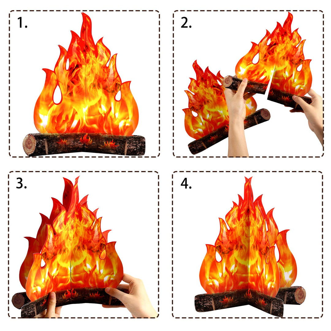 3D Decorative Cardboard Campfire Centerpiece Artificial Fire Fake Flame Paper Party Decorative Flame Torch (Gold Orange)