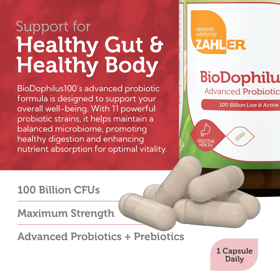 BioDophilus100-100 Billion Probiotic - 100 Billion CFU 11-Strain Gut Health Probiotic Supplement - Prebiotics/Probiotics for Digestive Health, Probiotics for Women and Men. (30 Ct)
