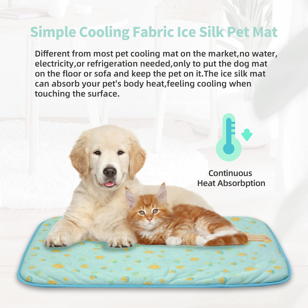 Pet Cooling Mat -39’’ X 27.5’’ Ice Silk Cooling Mat for Dogs & Cats Portable & Washable Pet Cooling Blanket, Car Seats, Beds for Summer (Green Fruit, Large)