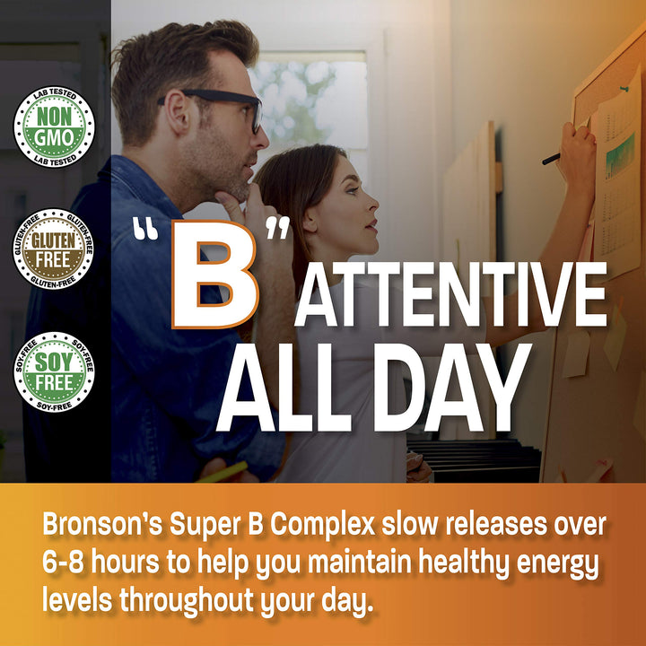 Super B Vitamin B Complex Sustained Slow Release (Vitamin B1, B2, B3, B6, B9 - Folic Acid, B12) Contains All B Vitamins 100 Tablets