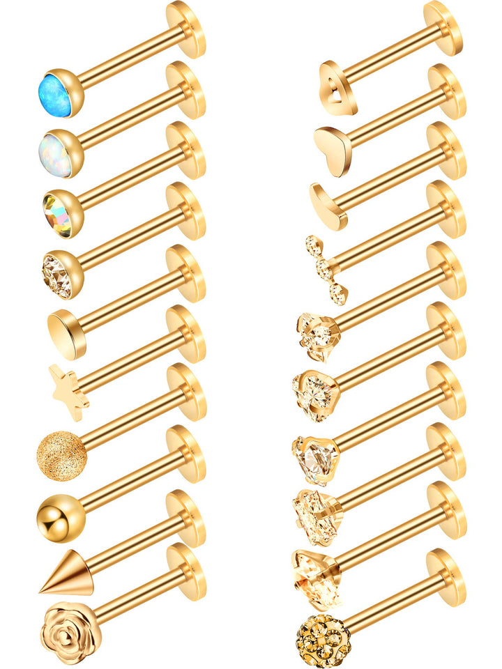 20 Pcs 16g Stainless Steel Nose Studs Straight Nose Rings Body Piercing Jewelry 20 Styles for Women Men