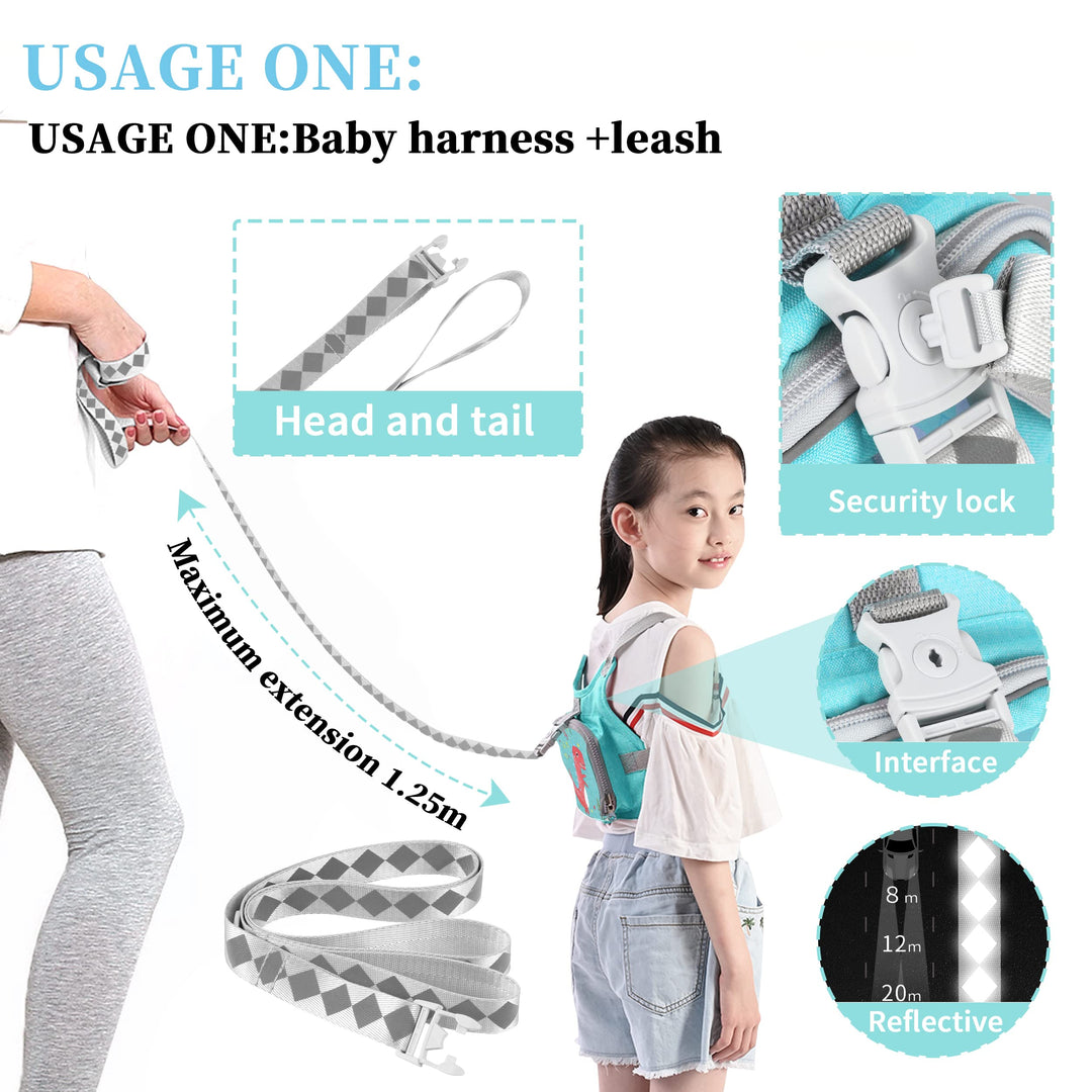 Toddlers Harness Leash & Anti Lost Wrist Link & Child Safety Harness Leash for Girls Kids Walking Wristband Assistant Strap Reflective Belt for Boys The Best Gift to Keep Kid Close(Dinosaur)