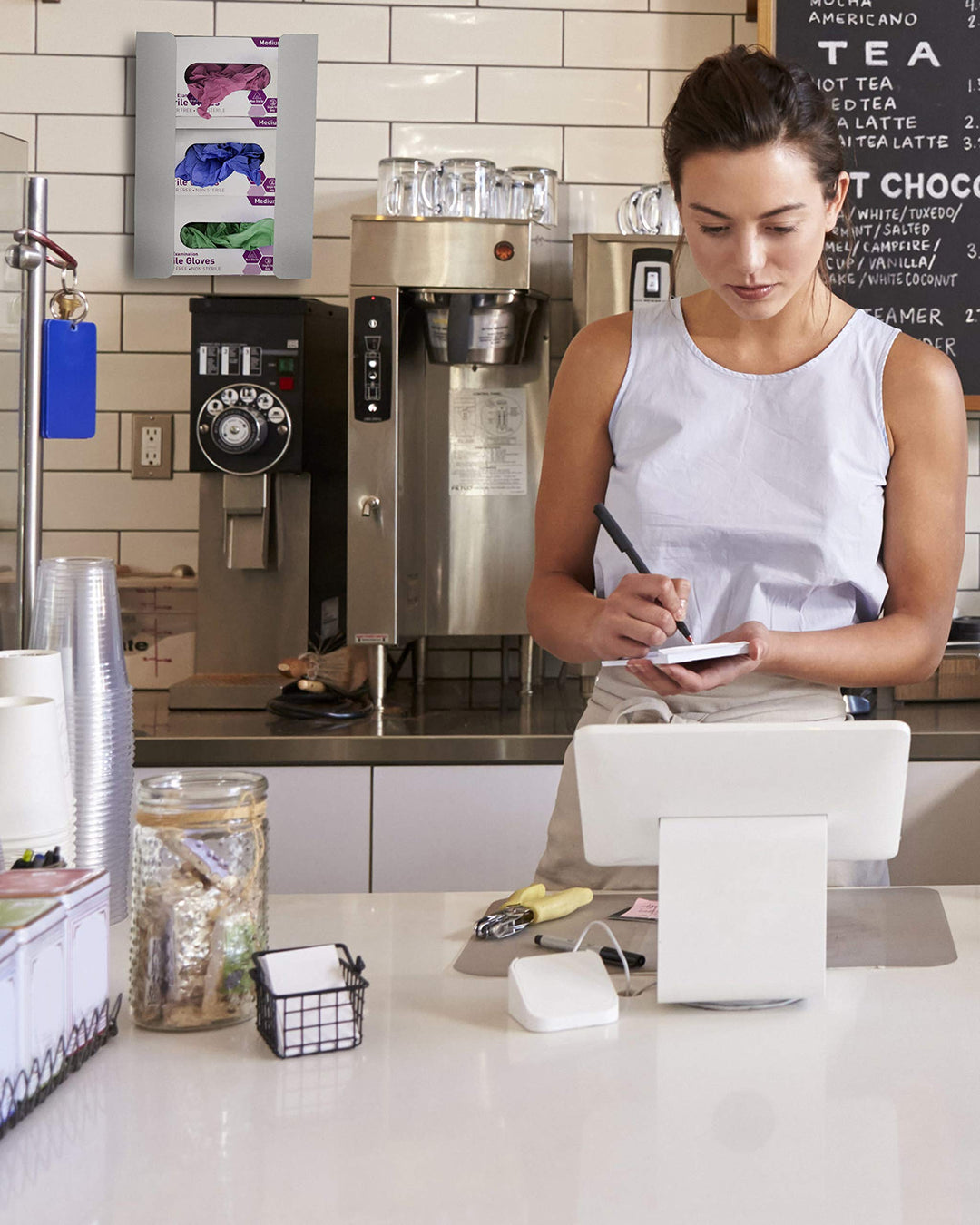 Stainless Steel, Triple Glove Dispenser Wall Mount, Organize and Protect Your Gloves