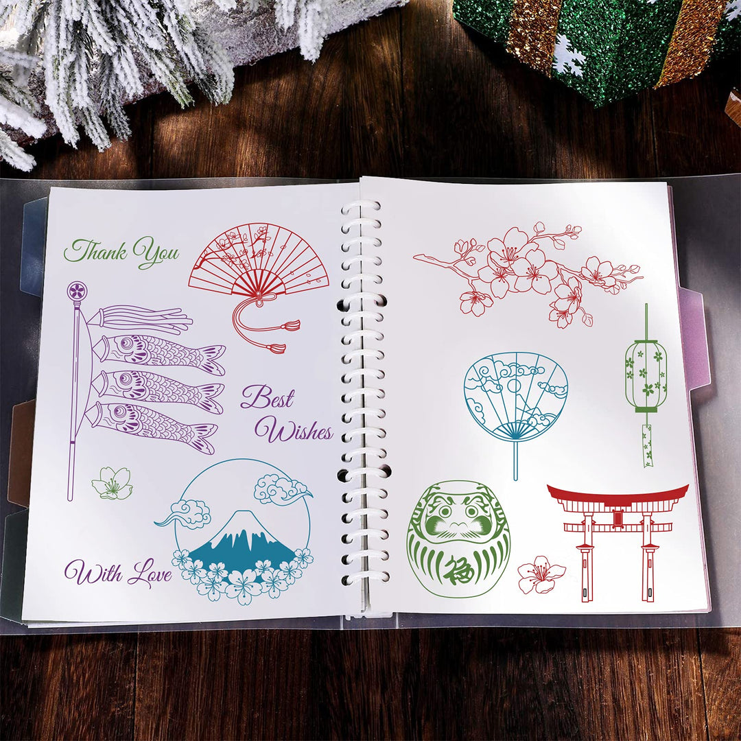 Japanese Culture Silicone Clear Stamps with Flower Flower Fan Lantern Style for Card Making DIY Scrapbooking Photo Album Decorative Paper Craft,6.3x4.3 Inches