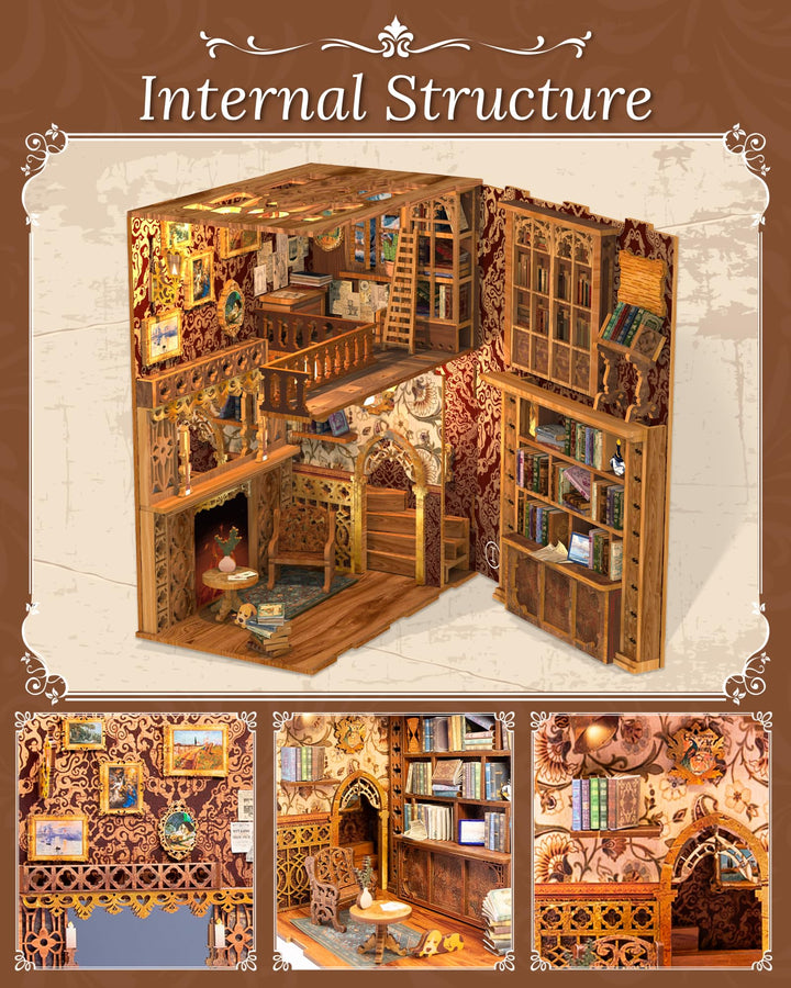 Book Nook Kit - DIY Miniature House Dollhouse Kit for Adult and Teens, Booknook Bookshelf Decor Alley Model Build with LED Light, Gifts for Family and Friends (Eternal Bookstore)
