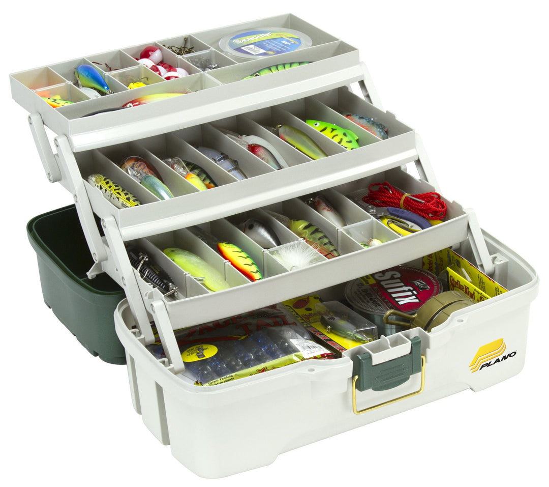 3-Tray Tackle Box with Dual Top Access, Dark Green Metallic/Off White, Premium Tackle Storage