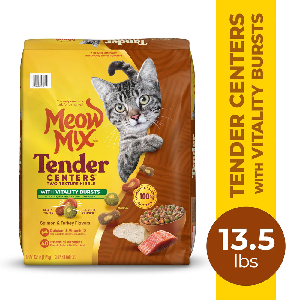 Tender Centers Dry Cat Food, Salmon & Turkey with Vitality Bursts, 13.5 Pound Bag