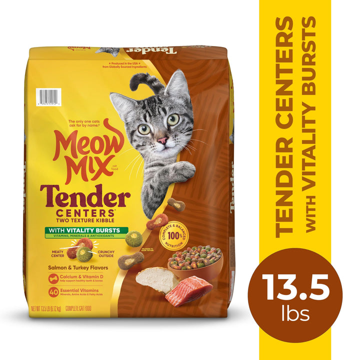 Tender Centers Dry Cat Food, Salmon & Turkey with Vitality Bursts, 13.5 Pound Bag