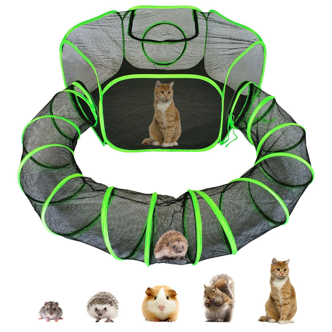Small Animal Playpen Guinea Pig Hedgehog Cage Rabbit Cage with Fun Surround Tunnel Breathable & Transparent Pop Open Exercise Yard Fence with Top Cover Anti Escape