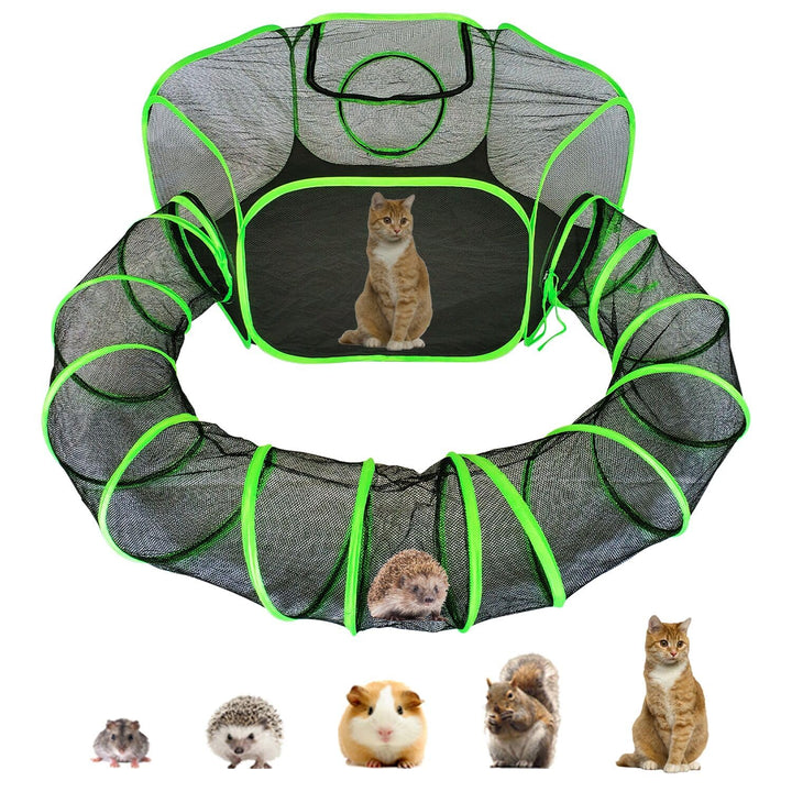 Small Animal Playpen Guinea Pig Hedgehog Cage Rabbit Cage with Fun Surround Tunnel Breathable & Transparent Pop Open Exercise Yard Fence with Top Cover Anti Escape