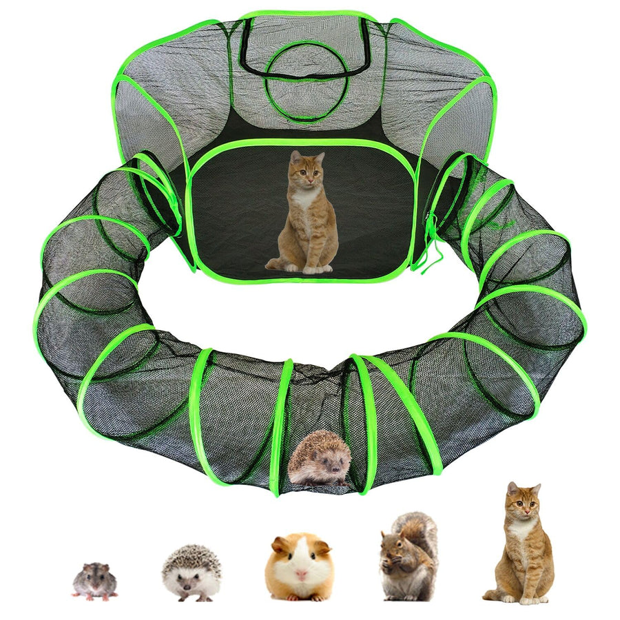 Small Animal Playpen Guinea Pig Hedgehog Cage Rabbit Cage with Fun Surround Tunnel Breathable & Transparent Pop Open Exercise Yard Fence with Top Cover Anti Escape