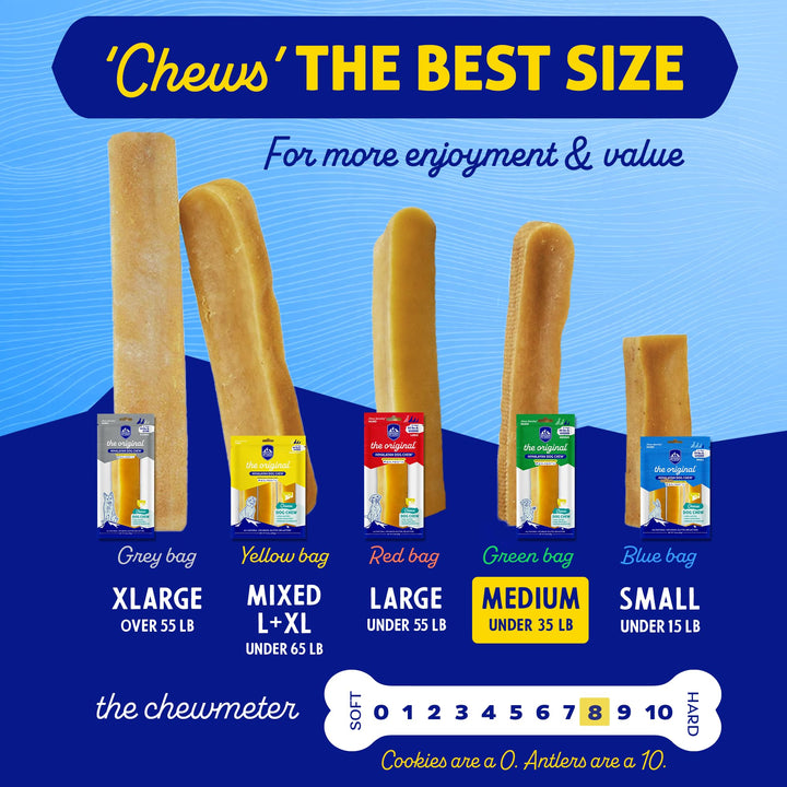 Original Yak Cheese Dog Chew, 1 Medium Stick, 2.3 oz, Gluten Free, Healthy Dog Treats, Grain & Lactose Free 100% Natural, Long Lasting Dog Chews for Dogs Under 35 lbs